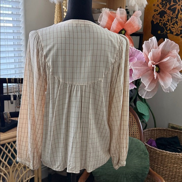 Madewell Windowpane Antique Cream Balloon Sleeve Peasant Blouse Top - Picture 2 of 4